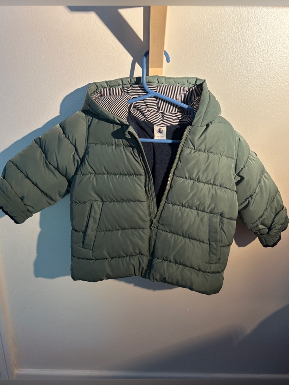 Petit Bateau Olive Green Hooded Puffer Jacket